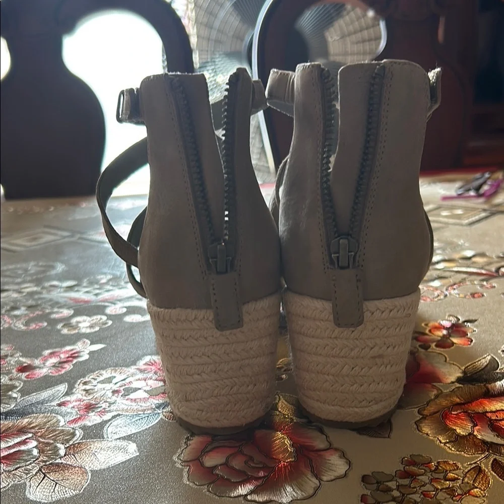 Tan Espadrille Platform Shoes with Crisscross Straps